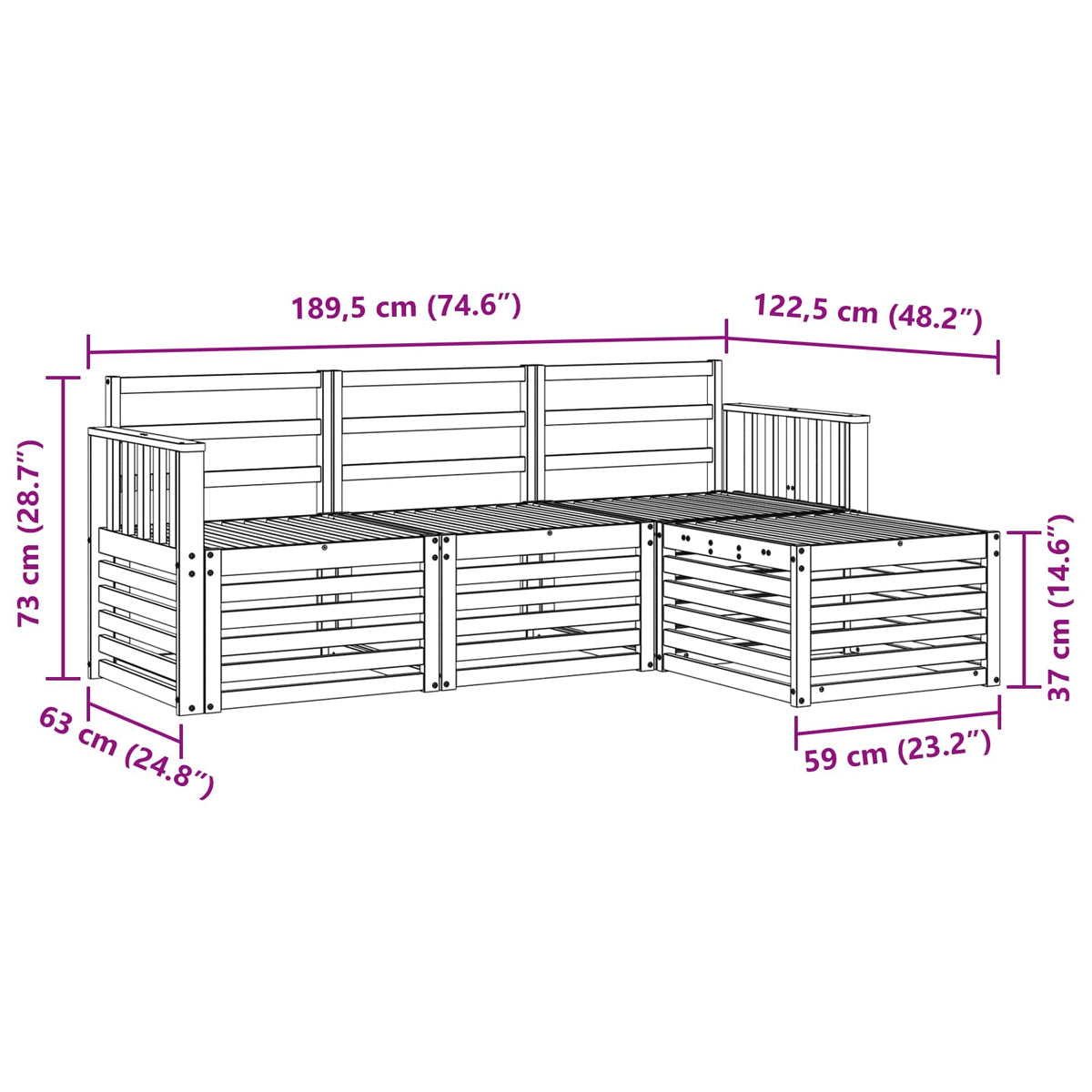 Set vanjskih sofa 4 pcs Prirodna