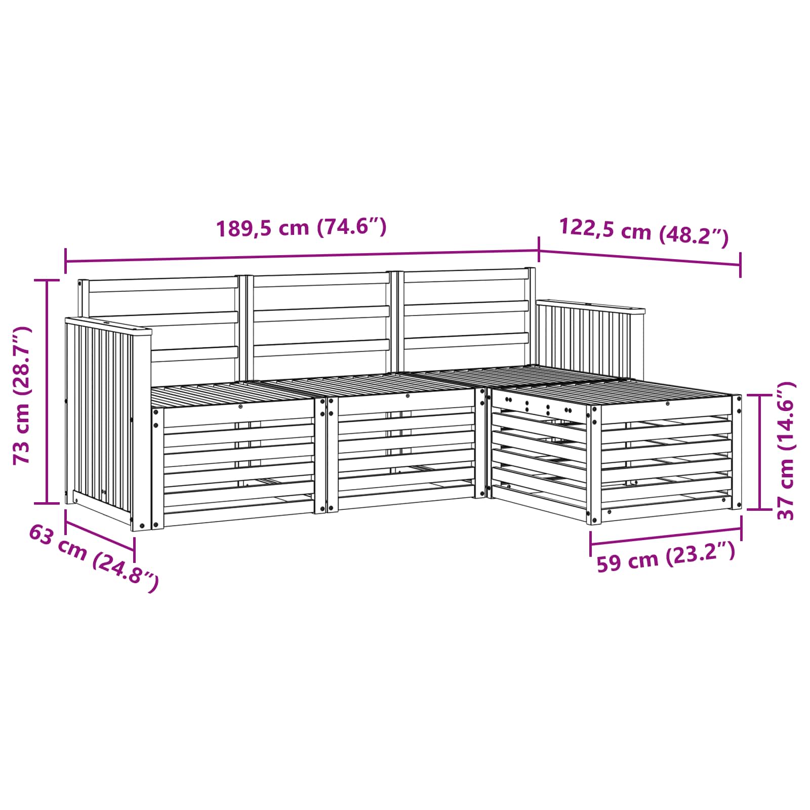 Set vanjskih sofa 4 pcs Prirodna