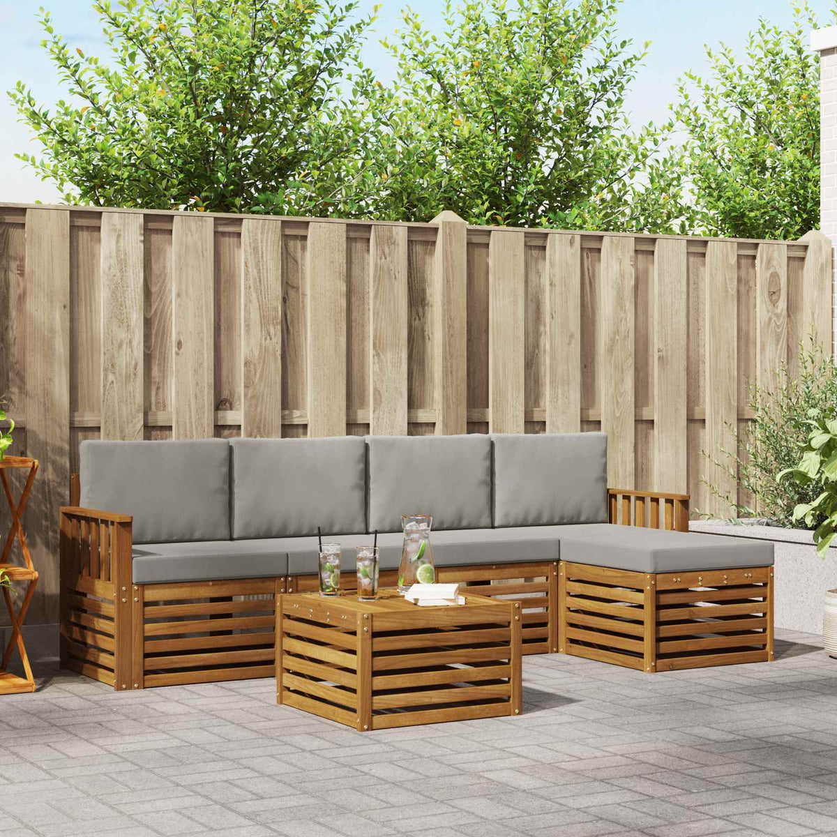 Set vanjskih sofa 6 kom. Prirodna i svijetlo siva