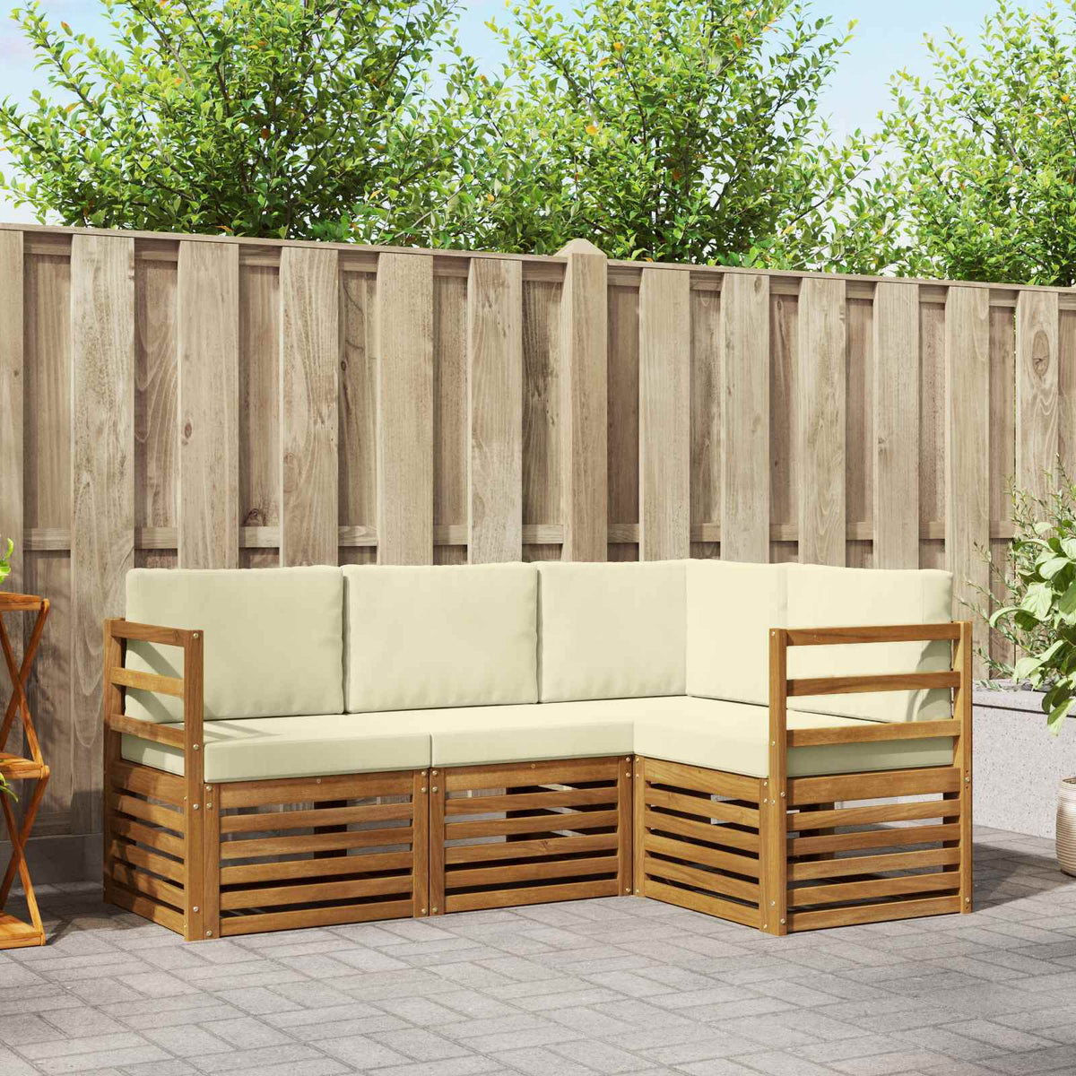 Setovi sofa 4 pcs Prirodna i krem Čvrsto drvo akacije
