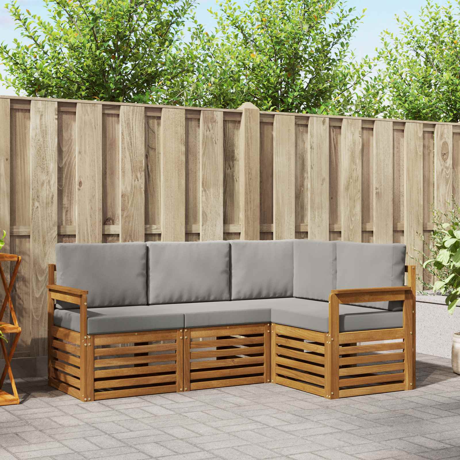 Setovi sofa 4 pcs Prirodna i svijetlo siva Čvrsto drvo akacije