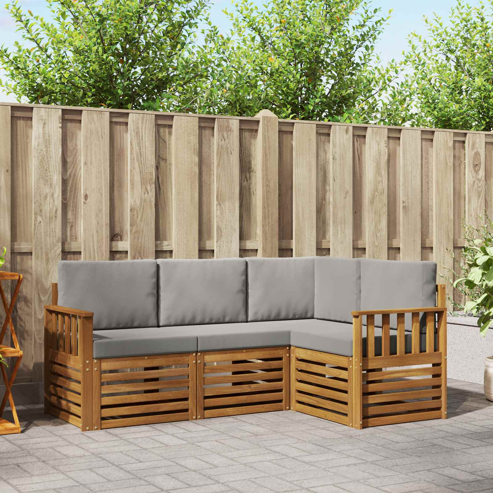 Setovi sofa 4 pcs Prirodna i svijetlo siva Čvrsto drvo akacije