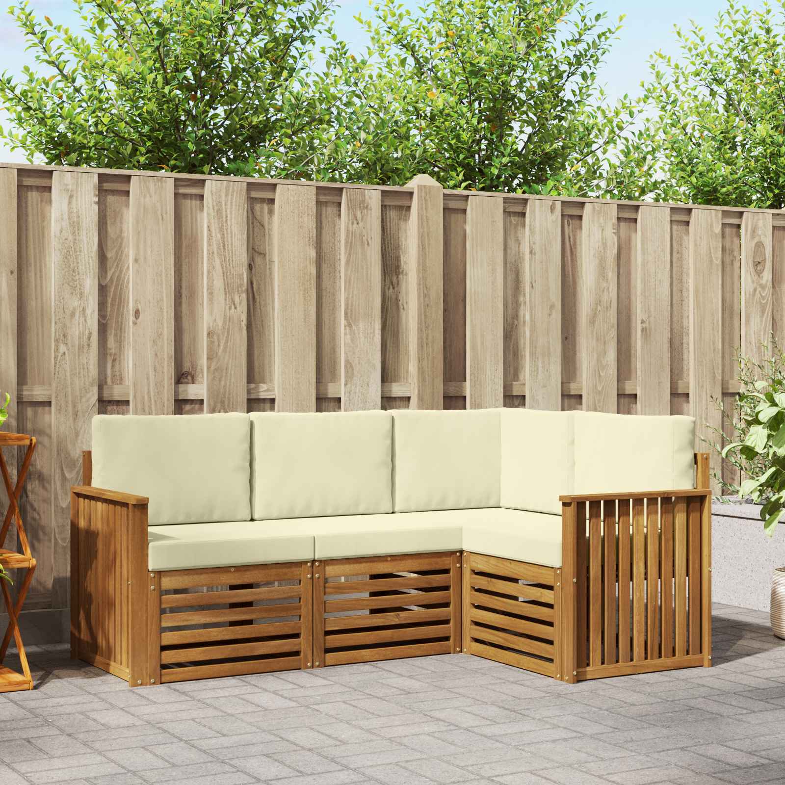 Setovi sofa 4 pcs Prirodna i krem Čvrsto drvo akacije