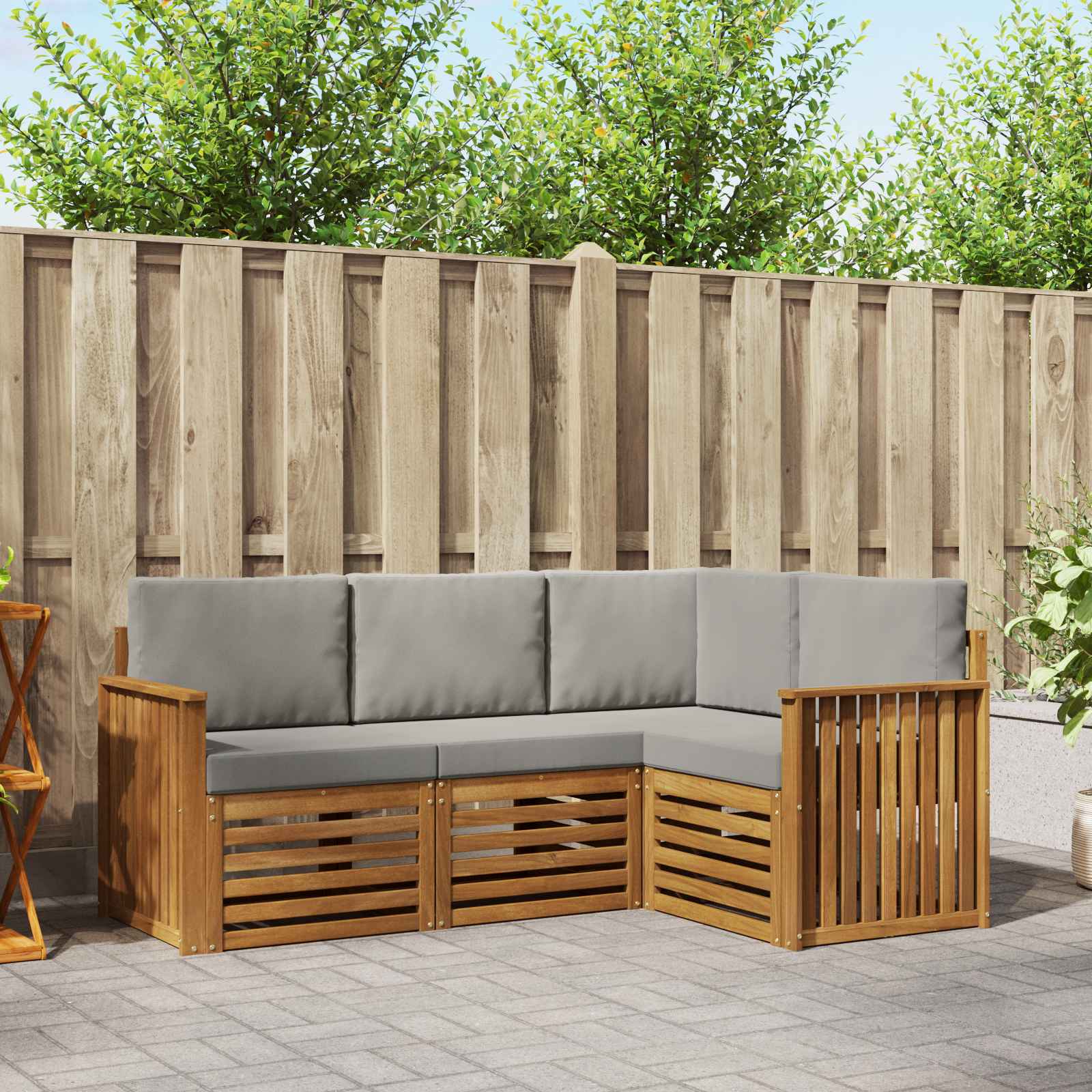Setovi sofa 4 pcs Prirodna i svijetlo siva Čvrsto drvo akacije