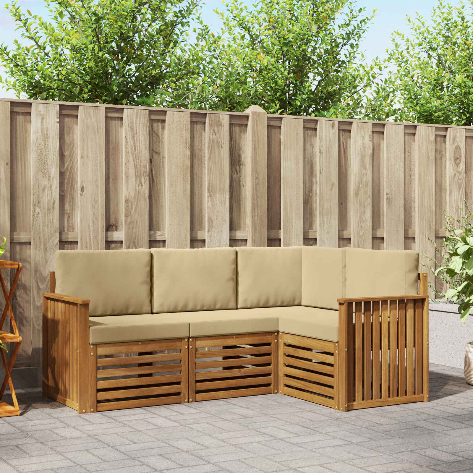 Setovi sofa s jastukom 4 pcs Prirodna i bež Čvrsto drvo akacije