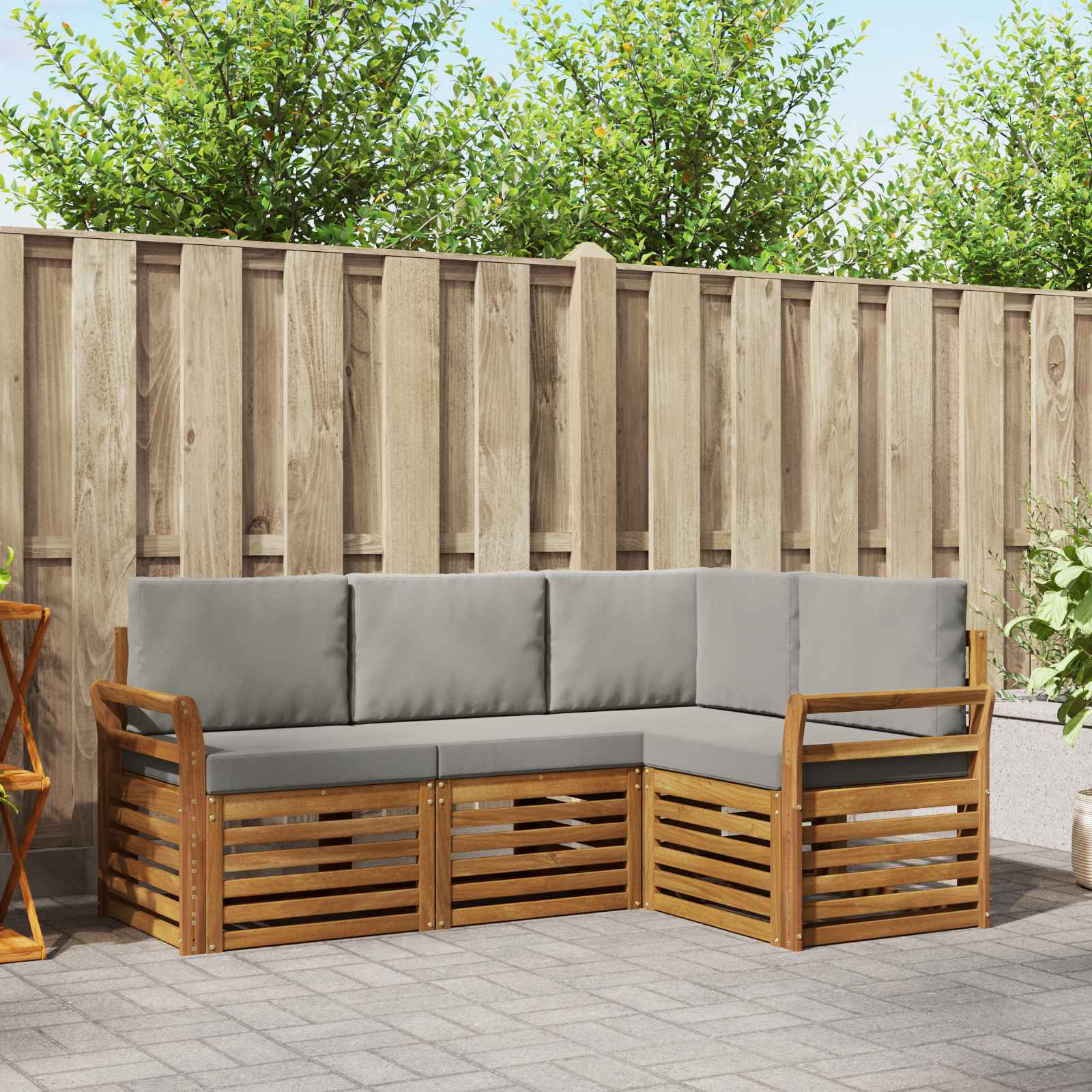 Setovi sofa 4 pcs Prirodna i svijetlo siva Čvrsto drvo akacije