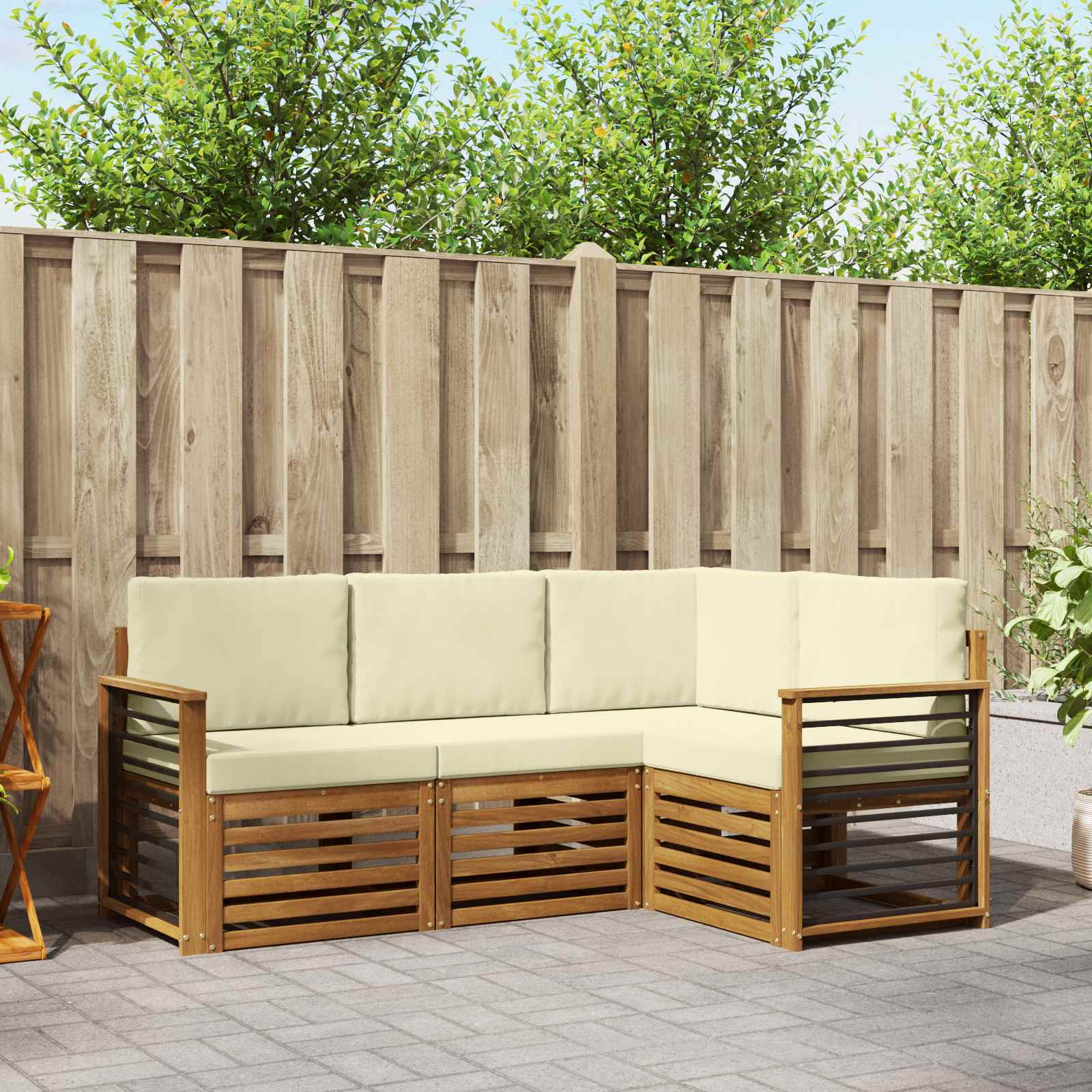 Setovi sofa 4 pcs Prirodna i krem Čvrsto drvo akacije
