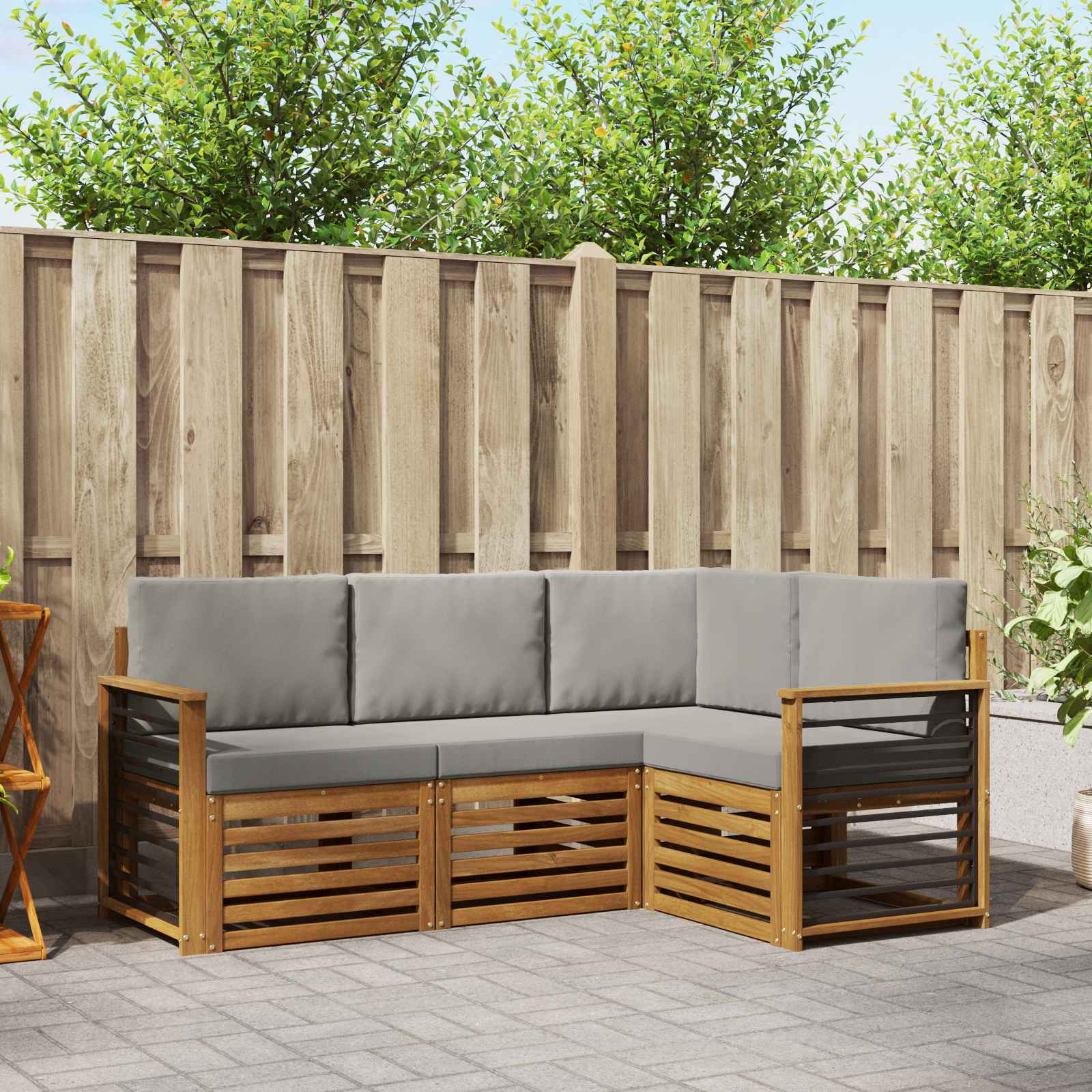 Setovi sofa 4 pcs Prirodna i svijetlo siva Čvrsto drvo akacije