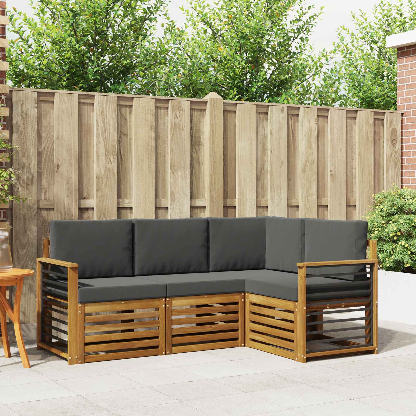 Setovi sofa 4 pcs Prirodna i antracit Čvrsto drvo akacije