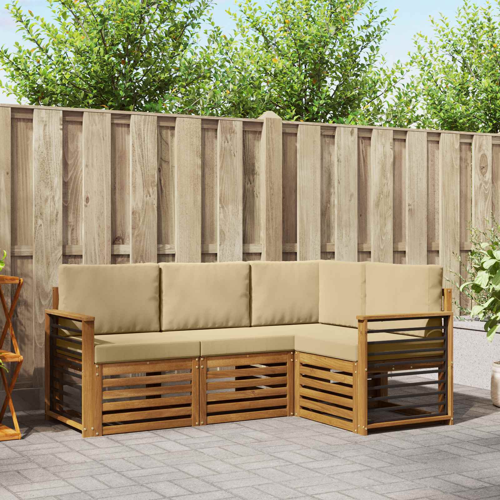 Setovi sofa s jastukom 4 pcs Prirodna i bež Čvrsto drvo akacije