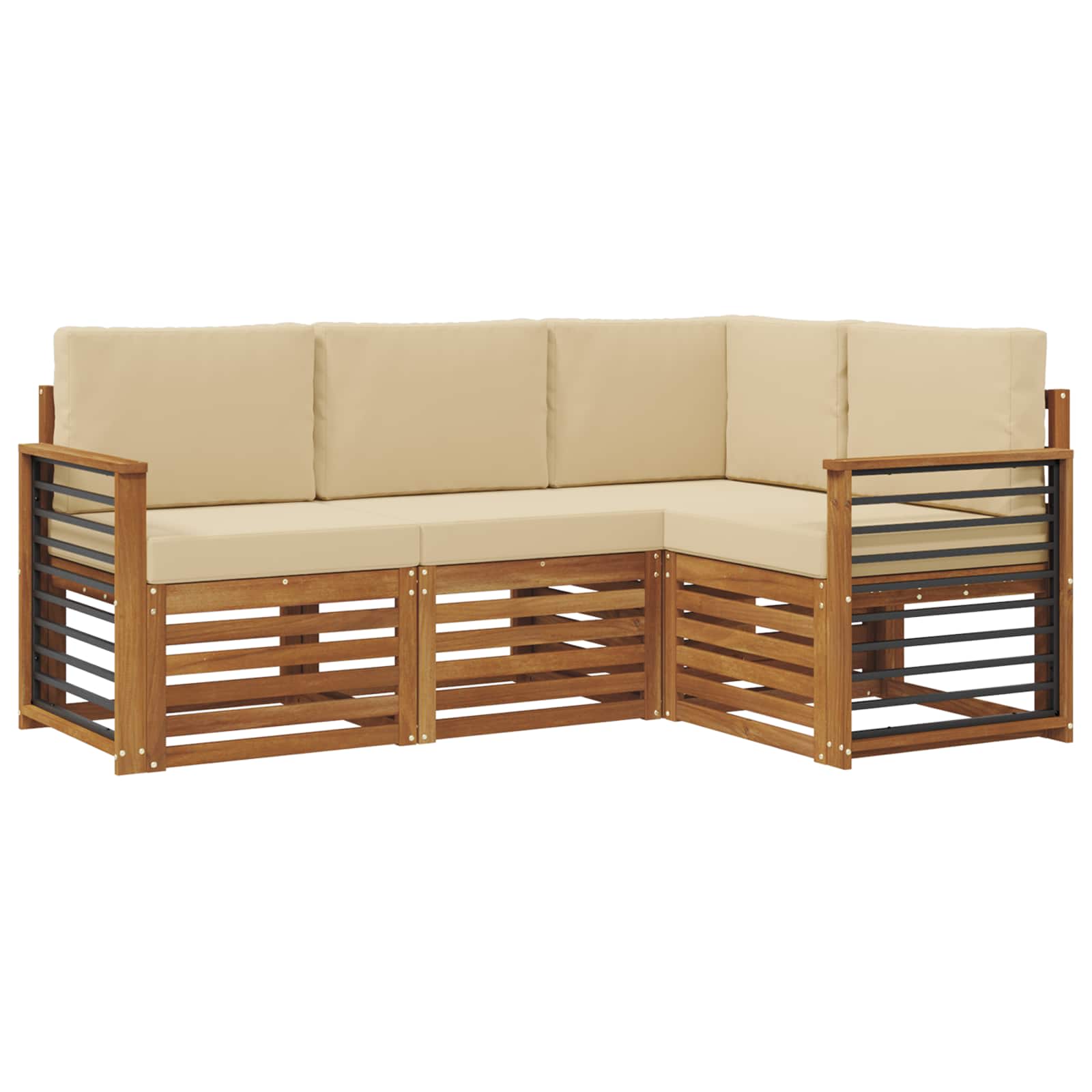 Setovi sofa s jastukom 4 pcs Prirodna i bež Čvrsto drvo akacije