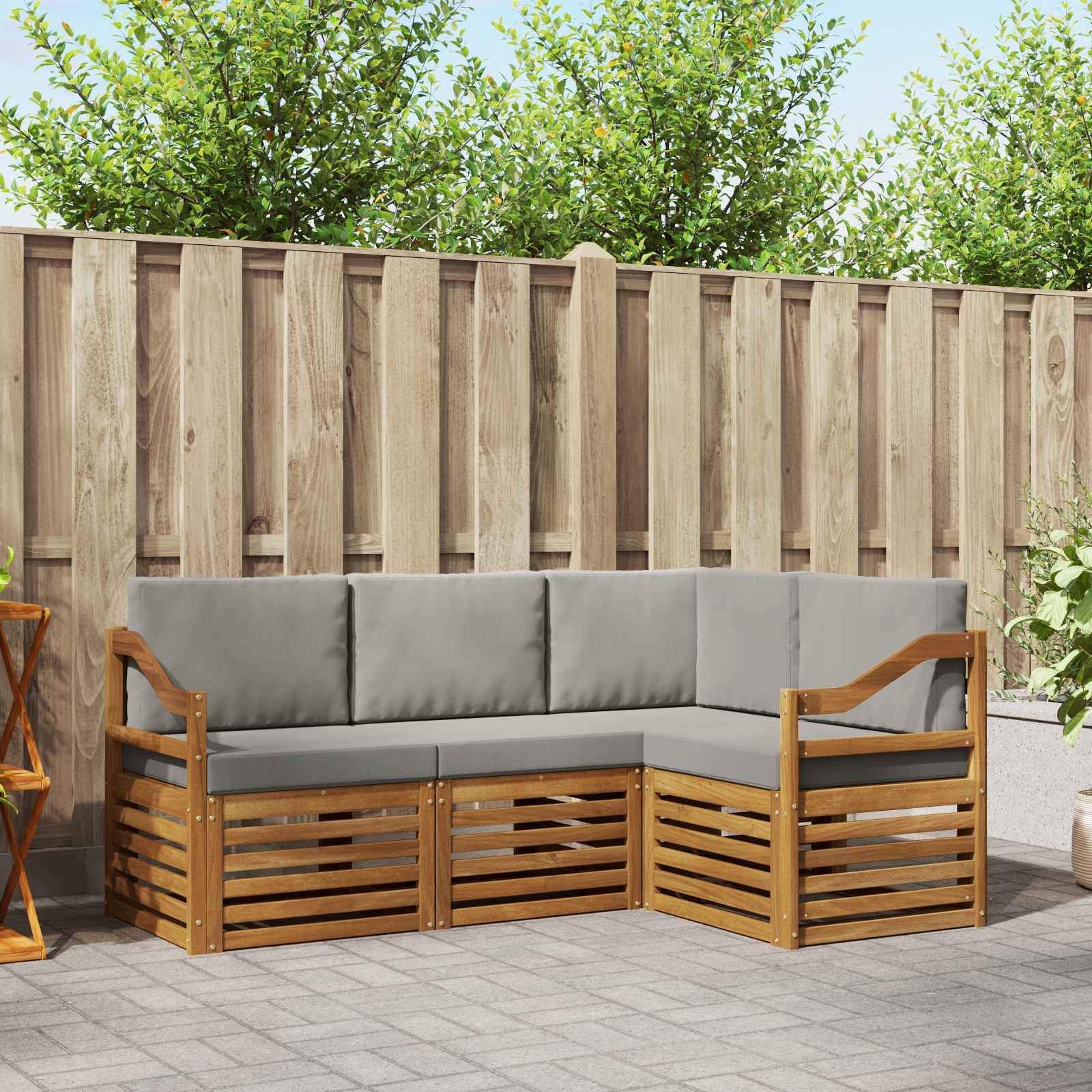 Setovi sofa 4 pcs Prirodna i svijetlo siva Čvrsto drvo akacije