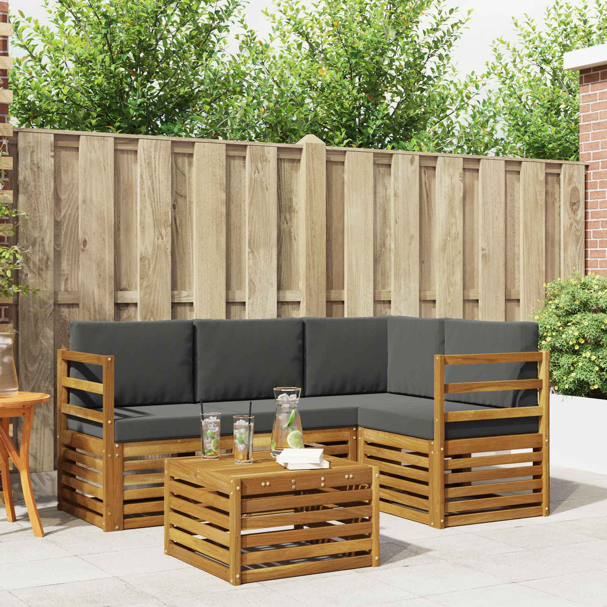 Set vanjskih sofa s jastukom 5 pcs Prirodna i antracit