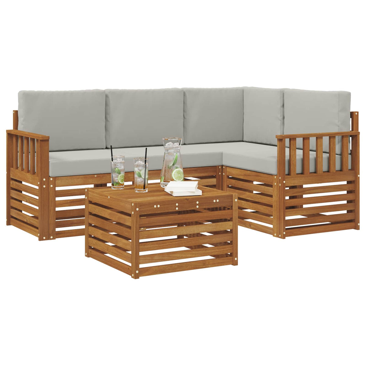 Set vanjskih sofa 5 kom. Prirodna i svijetlo siva Poliester