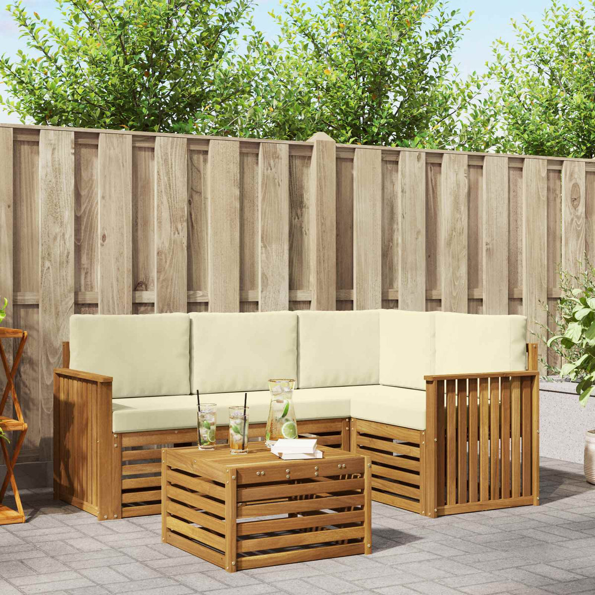 Set vanjskih sofa 5 kom. Prirodna i krem Poliester