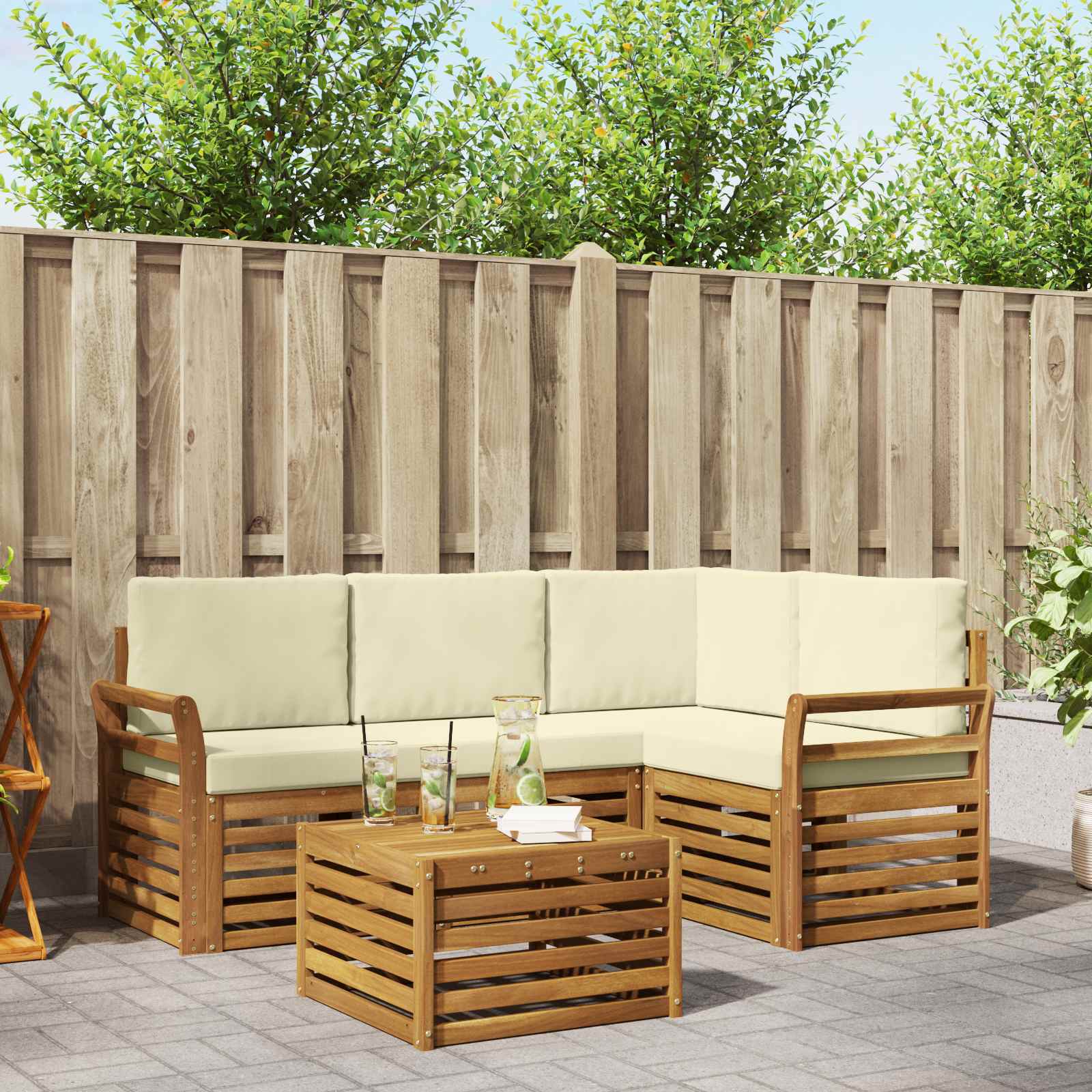 Set vanjskih sofa 5 kom. Prirodna i krem Poliester