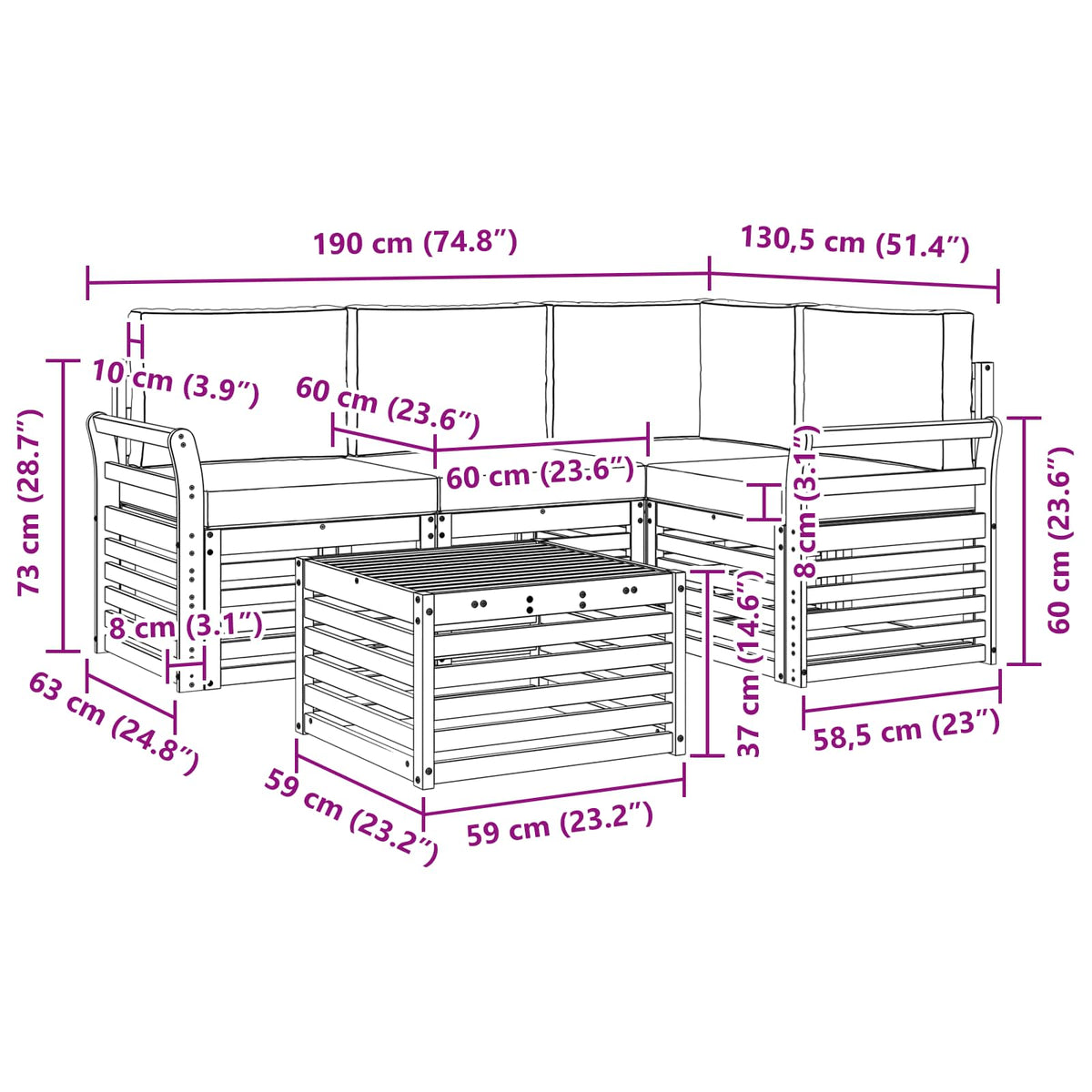 Set vanjskih sofa 5 kom. Prirodna i krem Poliester