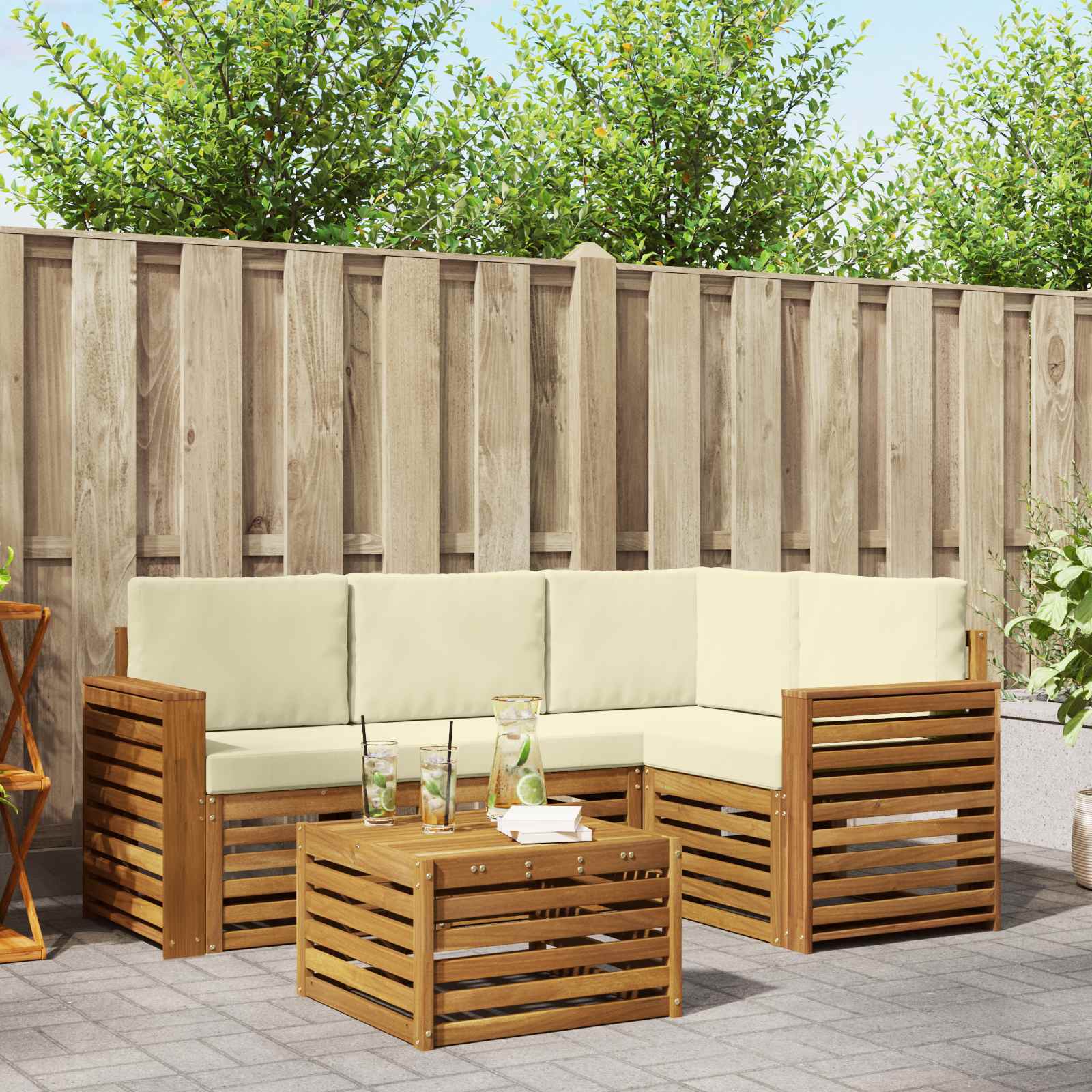Set vanjskih sofa 5 kom. Prirodna i krem Poliester
