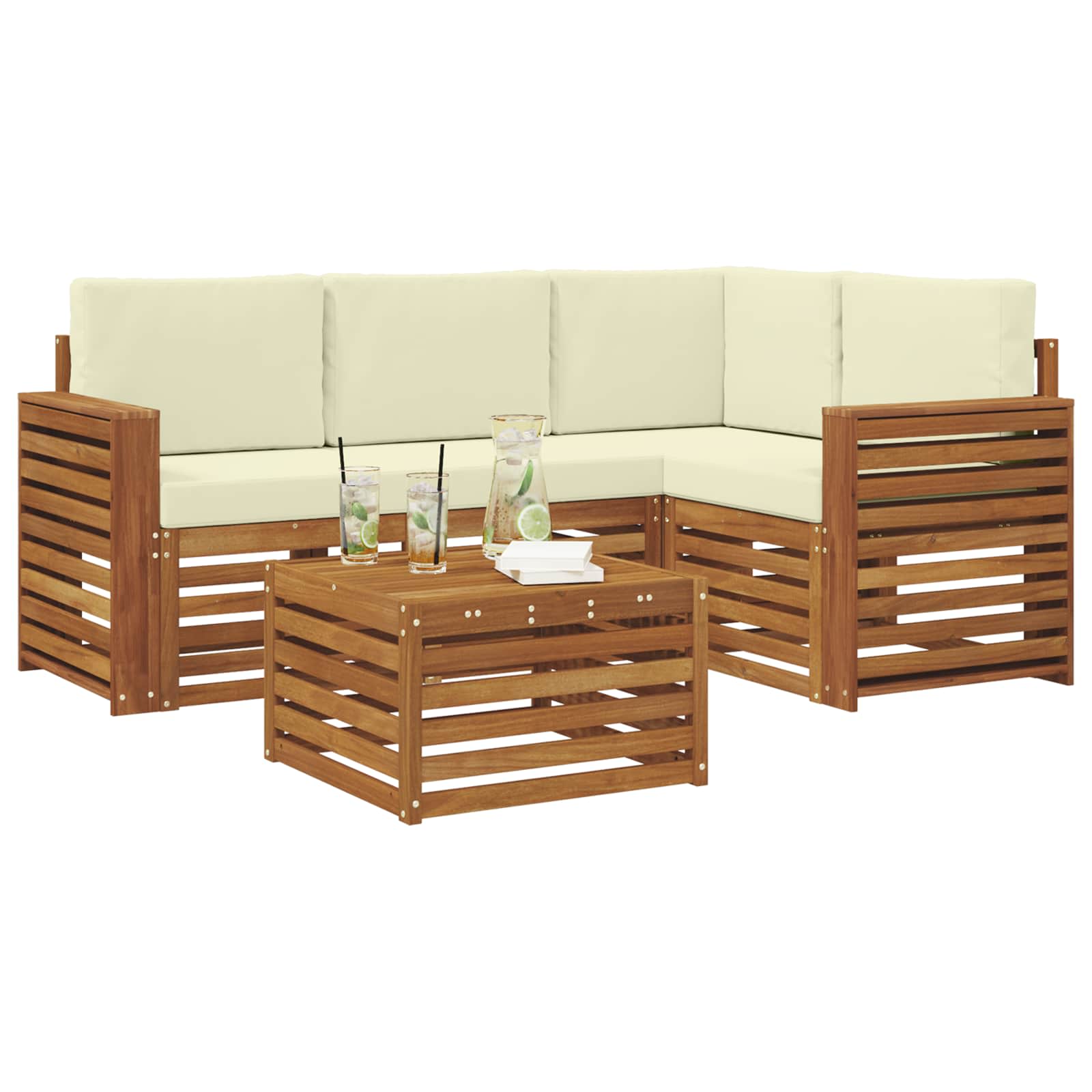 Set vanjskih sofa 5 kom. Prirodna i krem Poliester