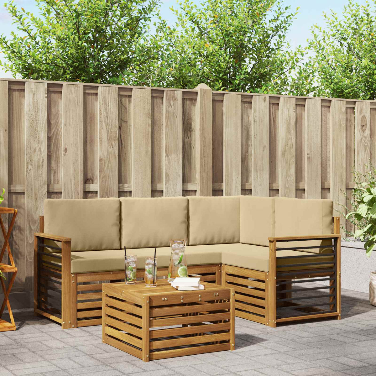 Set vanjskih sofa 5 kom. Prirodna i bež Poliester