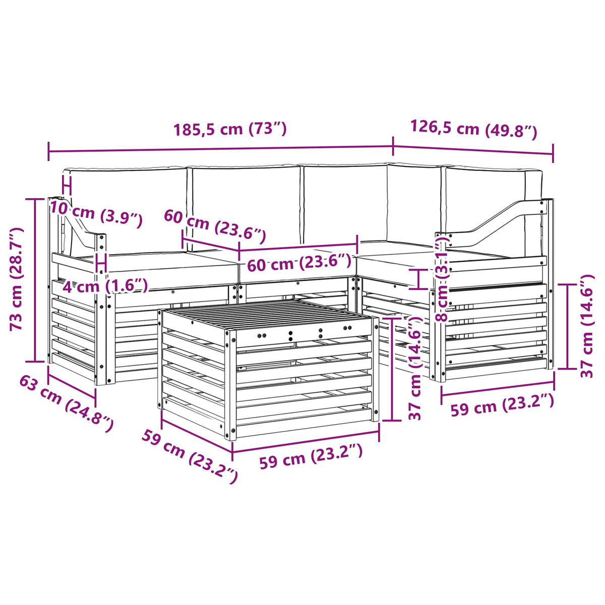 Set vanjskih sofa 5 kom. Prirodna i krem Poliester