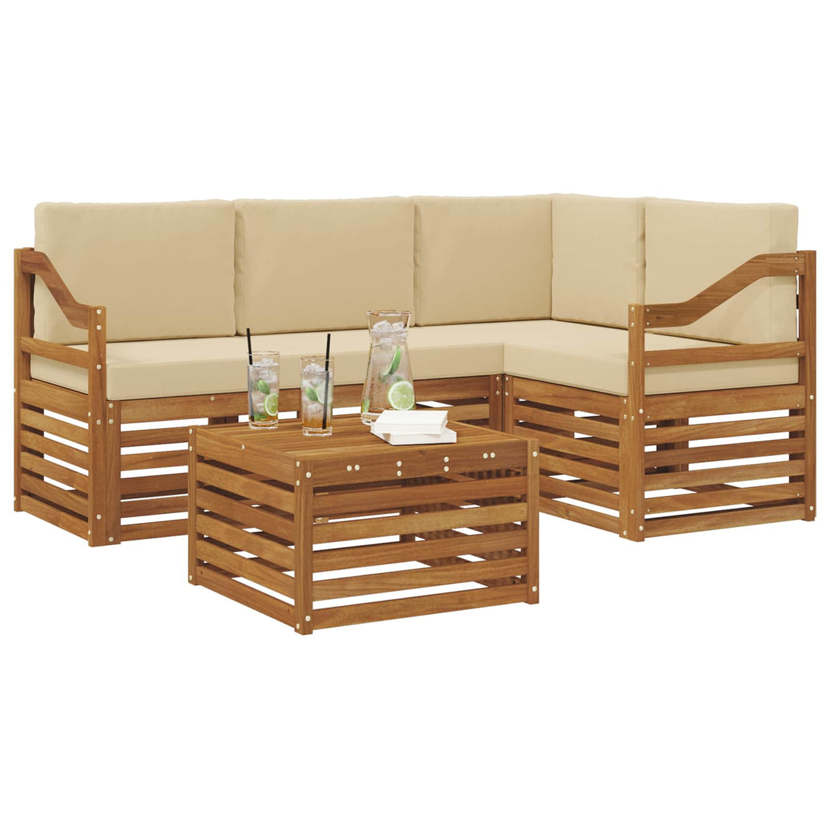 Set vanjskih sofa 5 kom. Prirodna i bež Poliester