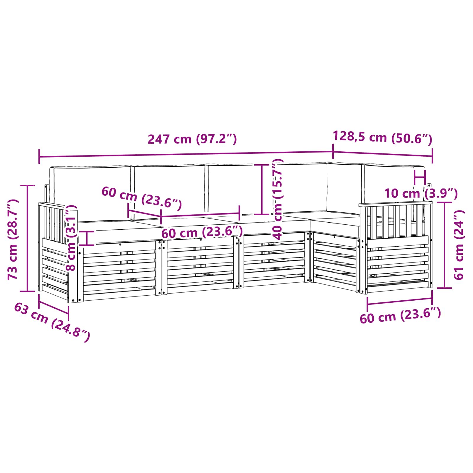 Sekcijska garnitura 5 pcs Prirodna i krem Čvrsto drvo akacije
