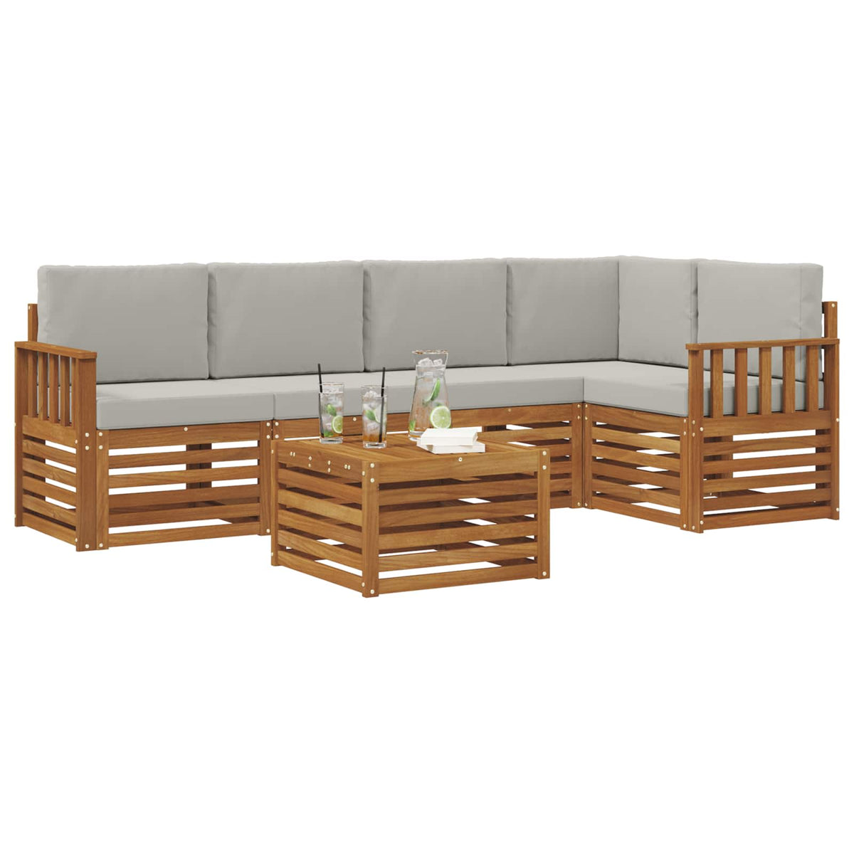 Set vanjskih sofa 6 kom. Prirodna i svijetlo siva Poliester