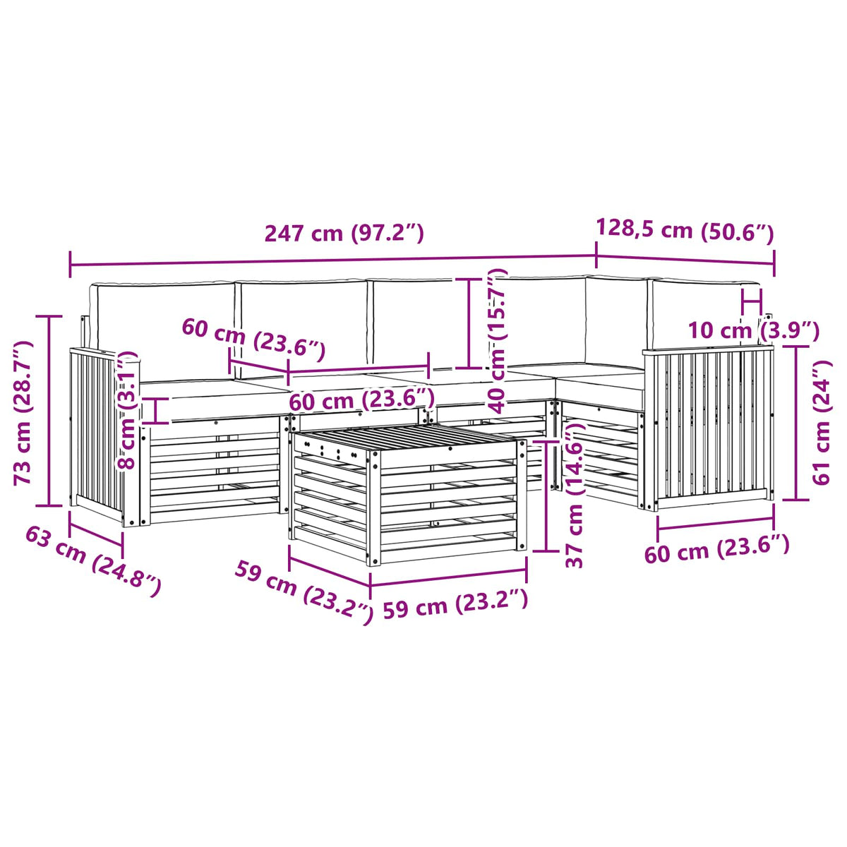 Set vanjskih sofa 6 kom. Prirodna i bež Poliester