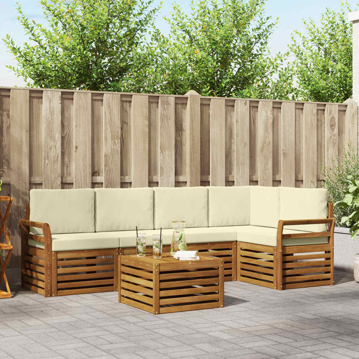 Set vanjskih sofa 6 kom. Prirodna i krem Poliester