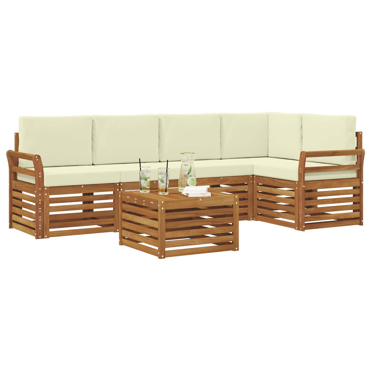 Set vanjskih sofa 6 kom. Prirodna i krem Poliester