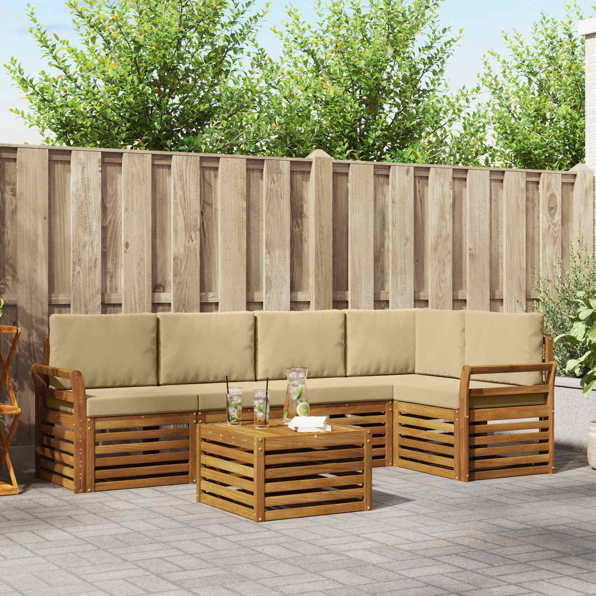 Set vanjskih sofa 6 kom. Prirodna i bež Poliester