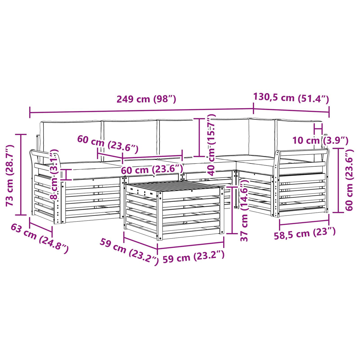 Set vanjskih sofa 6 kom. Prirodna i bež Poliester