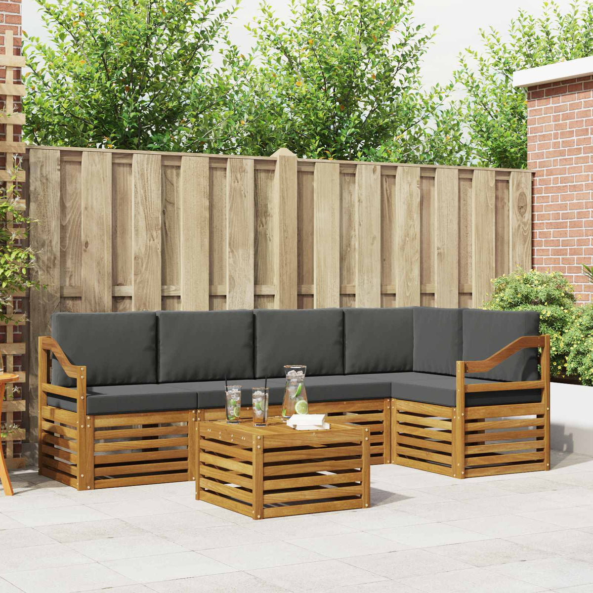 Set vanjskih sofa 6 kom. Prirodna i antracit Poliester