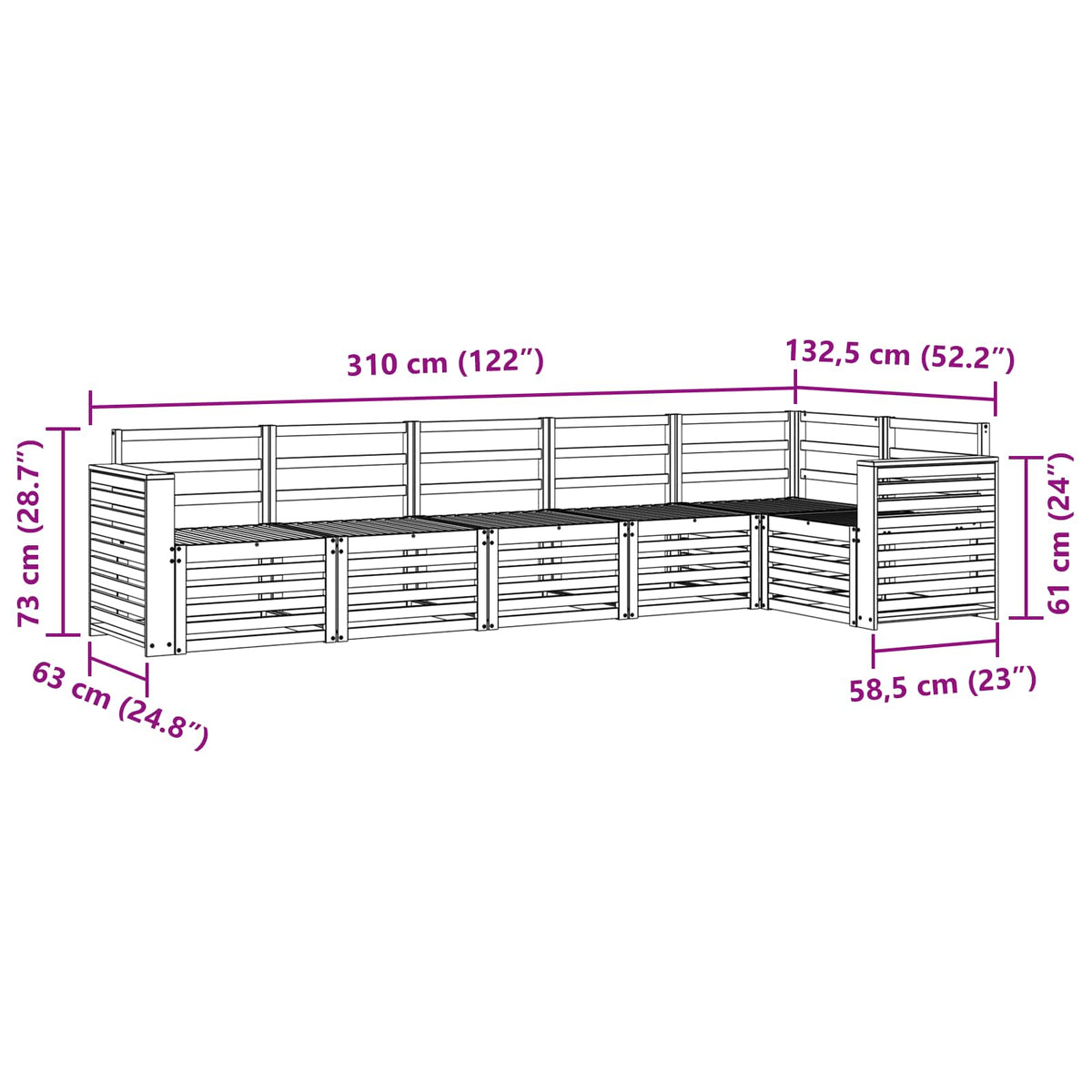 Set vanjskih sofa 6 kom. Prirodna Poliester Bijela 310 x 132,5 x 73 cm
