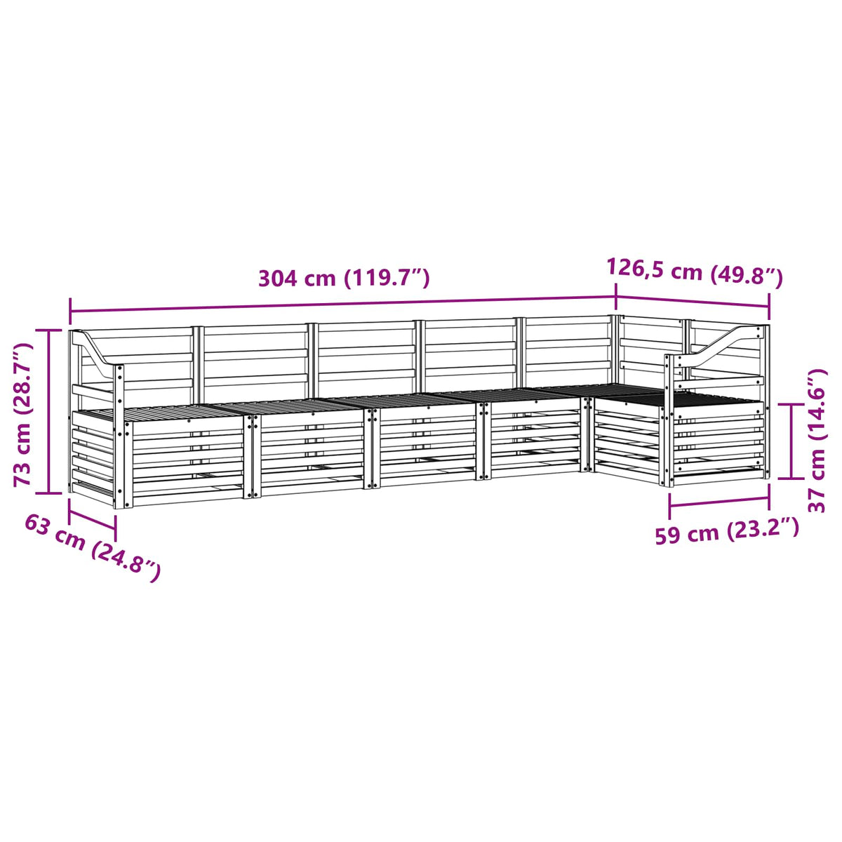 Set vanjskih sofa 6 kom. Prirodna Poliester Bijela 304 x 126,5 x 73 cm