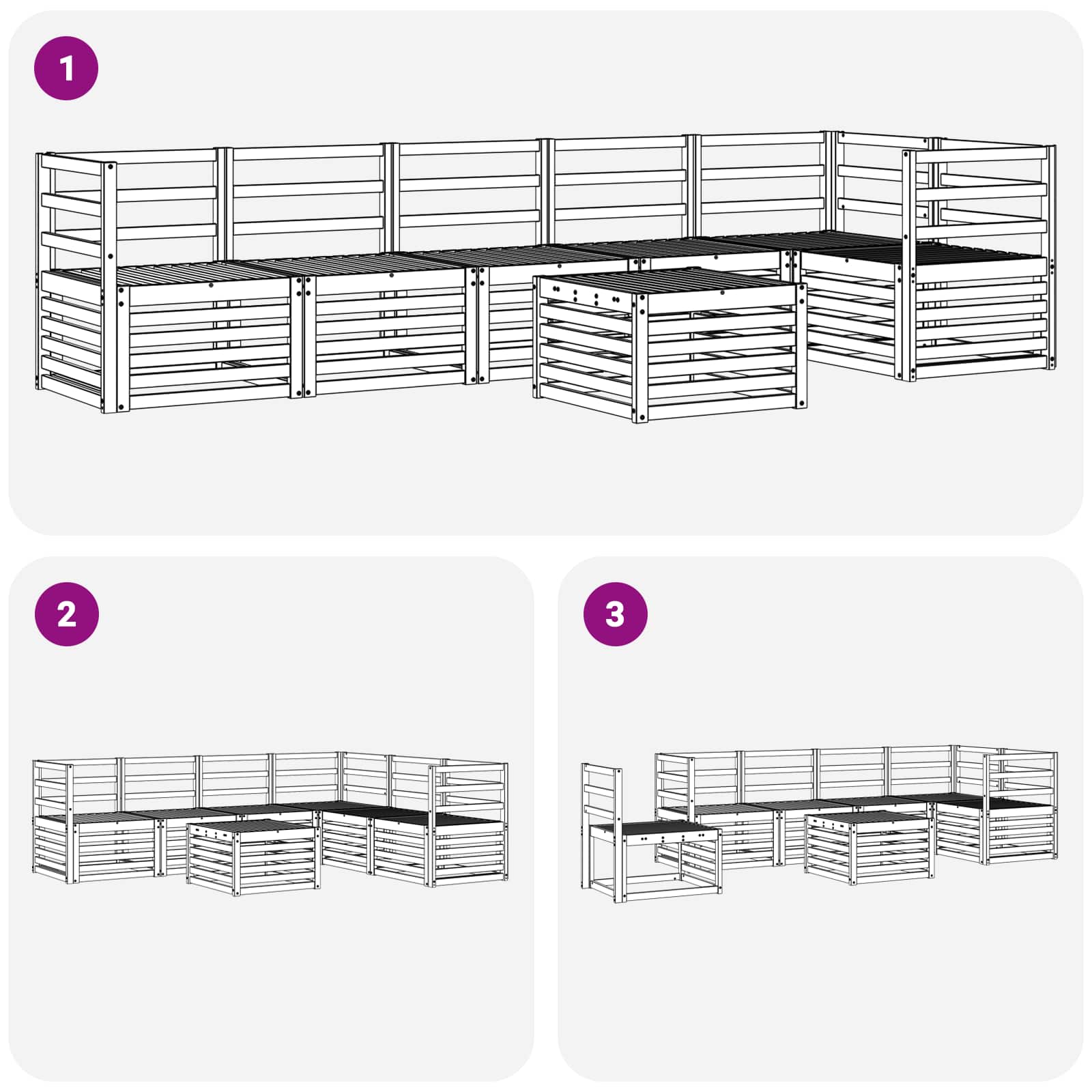 Sekcijska garnitura 7 pcs Prirodna Čvrsto drvo akacije