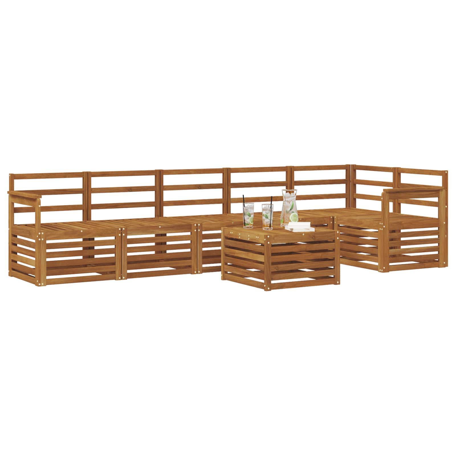 Sekcijska garnitura 7 pcs Prirodna Čvrsto drvo akacije
