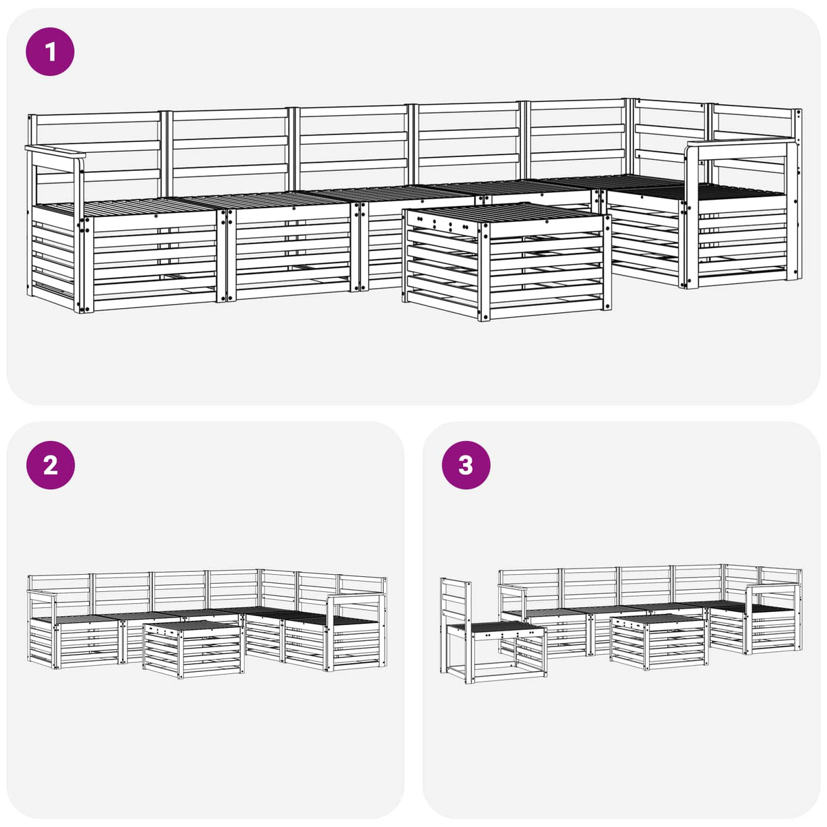 Sekcijska garnitura 7 pcs Prirodna Čvrsto drvo akacije