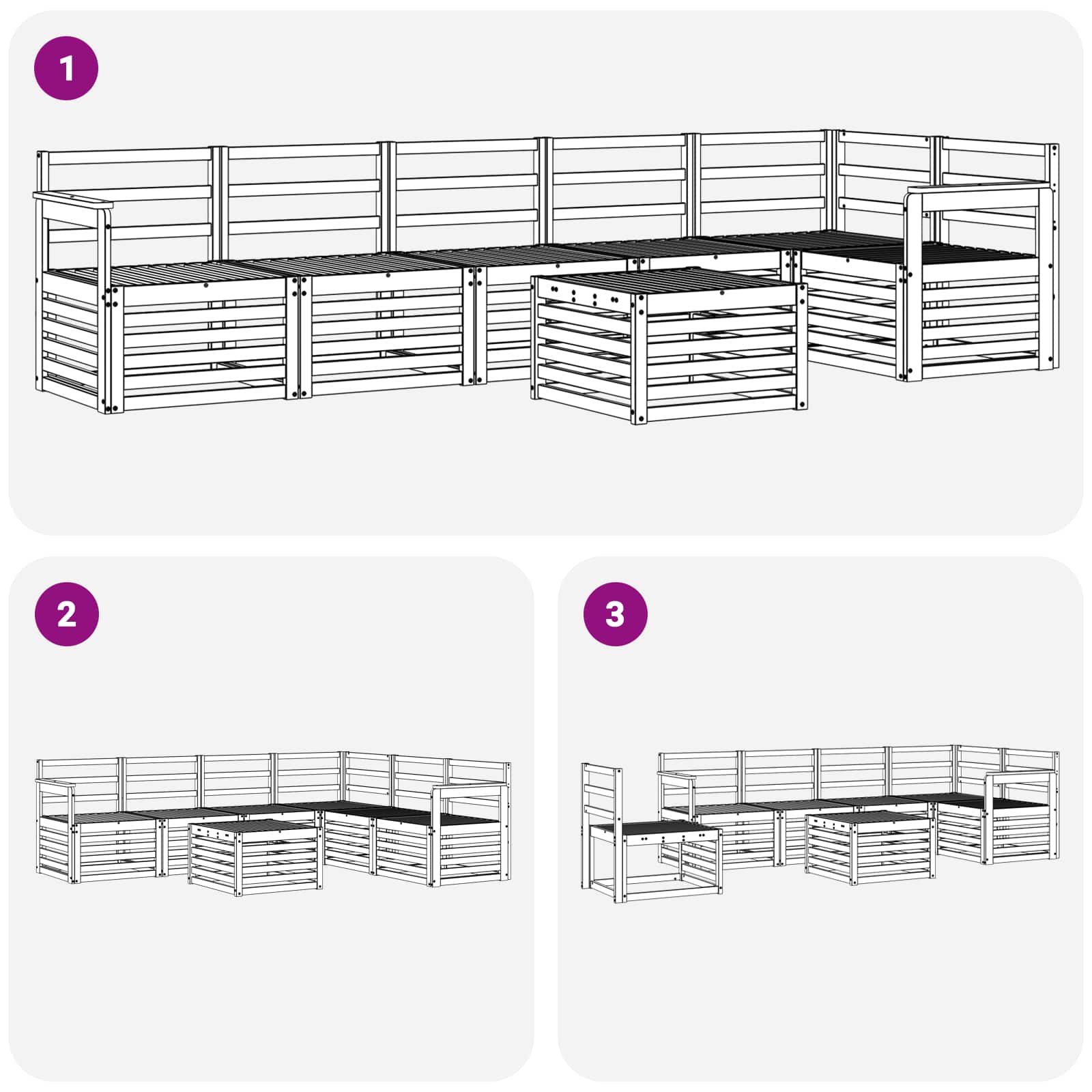 Sekcijska garnitura 7 pcs Prirodna Čvrsto drvo akacije