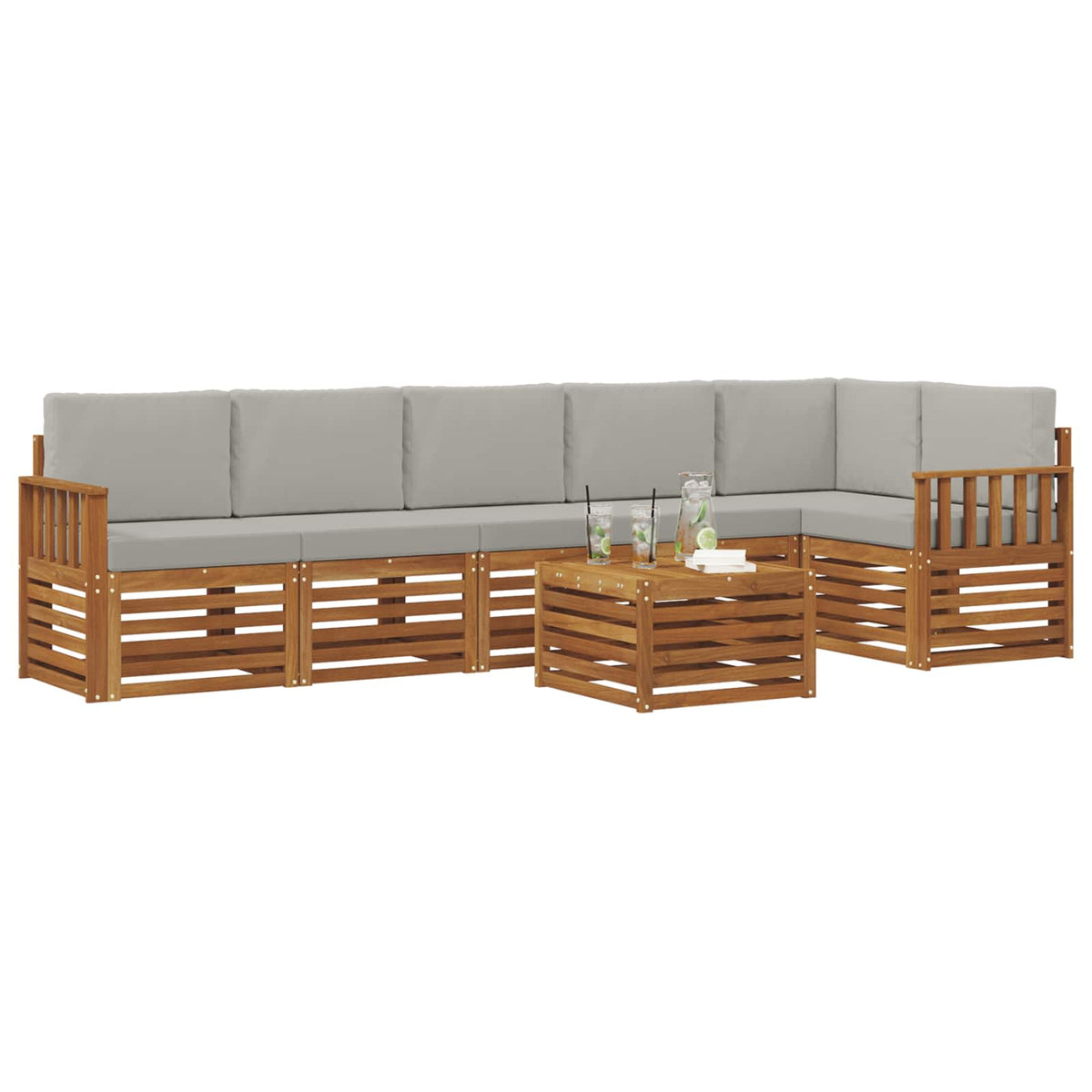 Set vanjskih sofa 7 kom. Prirodna i svijetlo siva Poliester