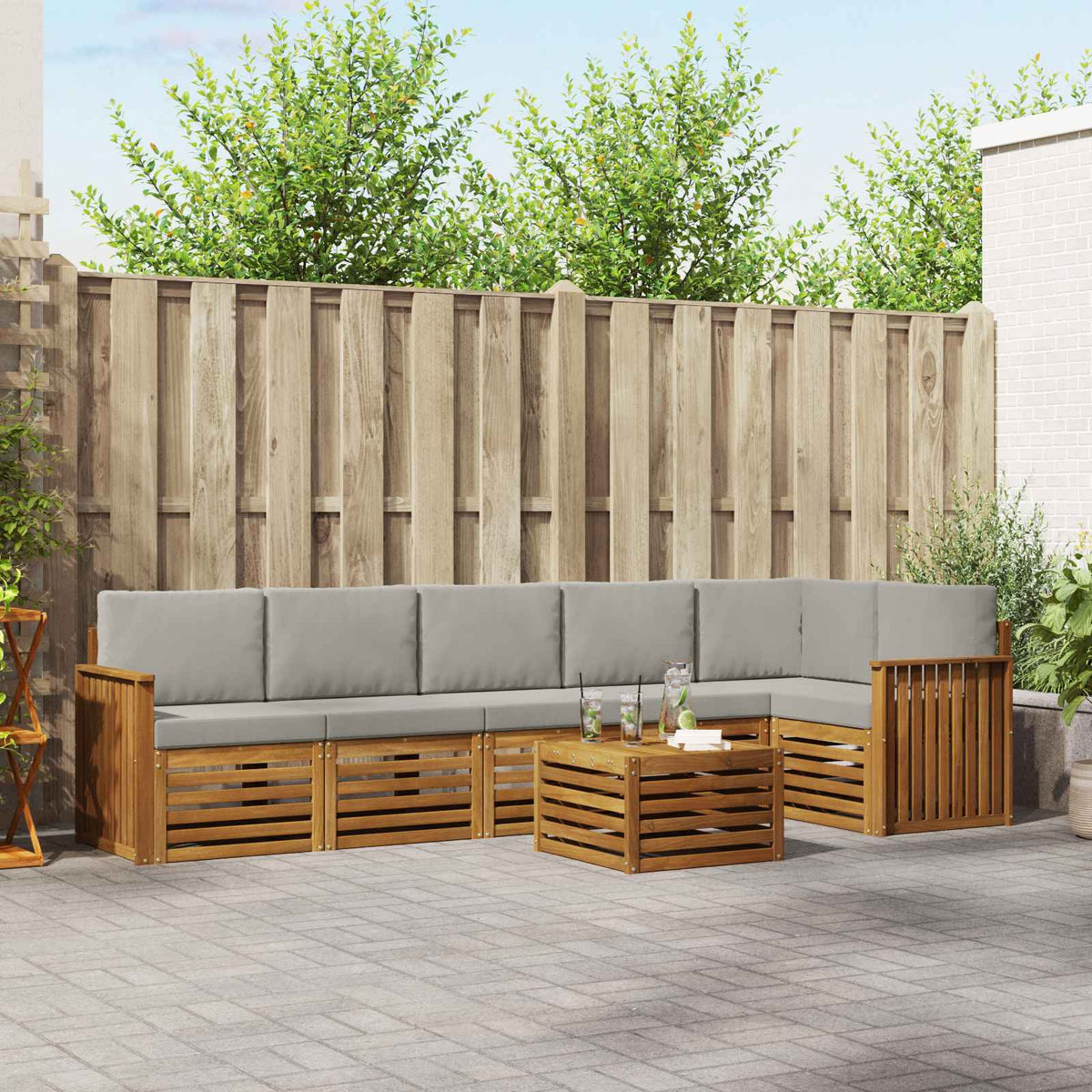 Set vanjskih sofa 7 kom. Prirodna i svijetlo siva Poliester