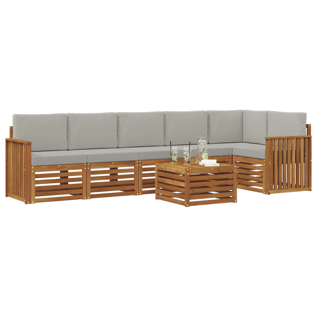 Set vanjskih sofa 7 kom. Prirodna i svijetlo siva Poliester