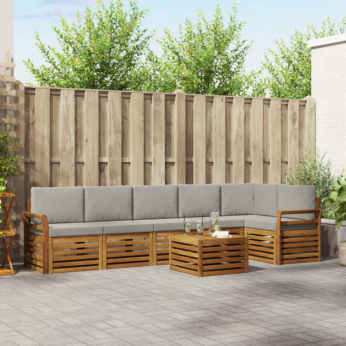 Set vanjskih sofa 7 kom. Prirodna i svijetlo siva Poliester