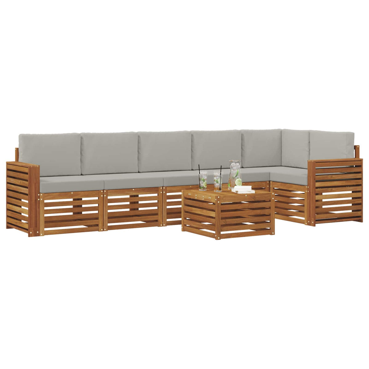 Set vanjskih sofa 7 kom. Prirodna i svijetlo siva Poliester