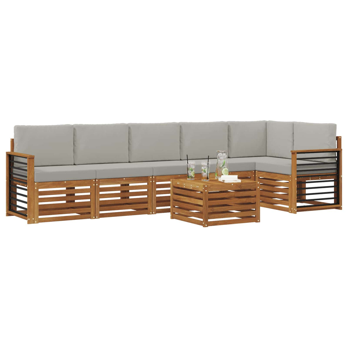 Set vanjskih sofa 7 kom. Prirodna i svijetlo siva Poliester