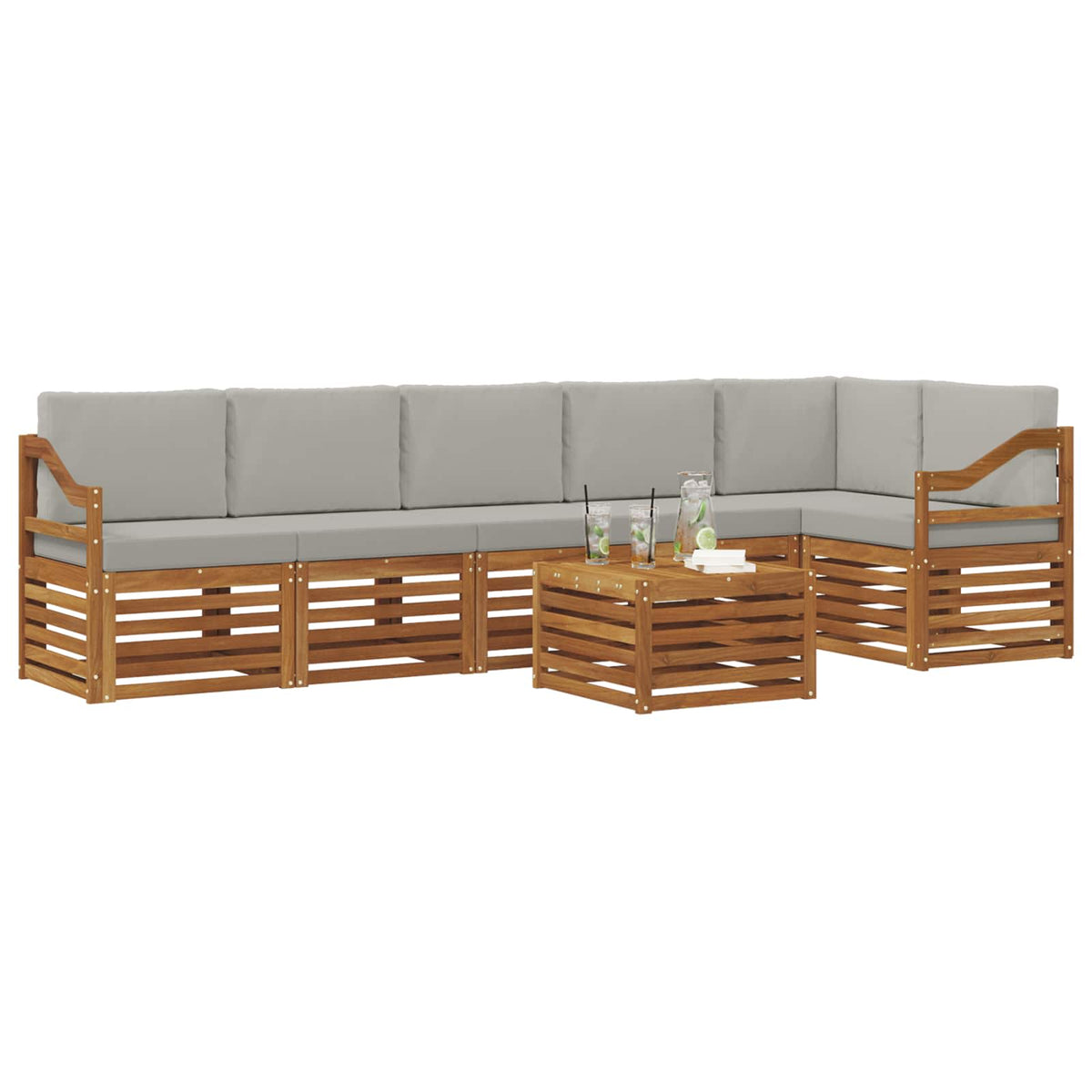 Set vanjskih sofa 7 kom. Prirodna i svijetlo siva Poliester