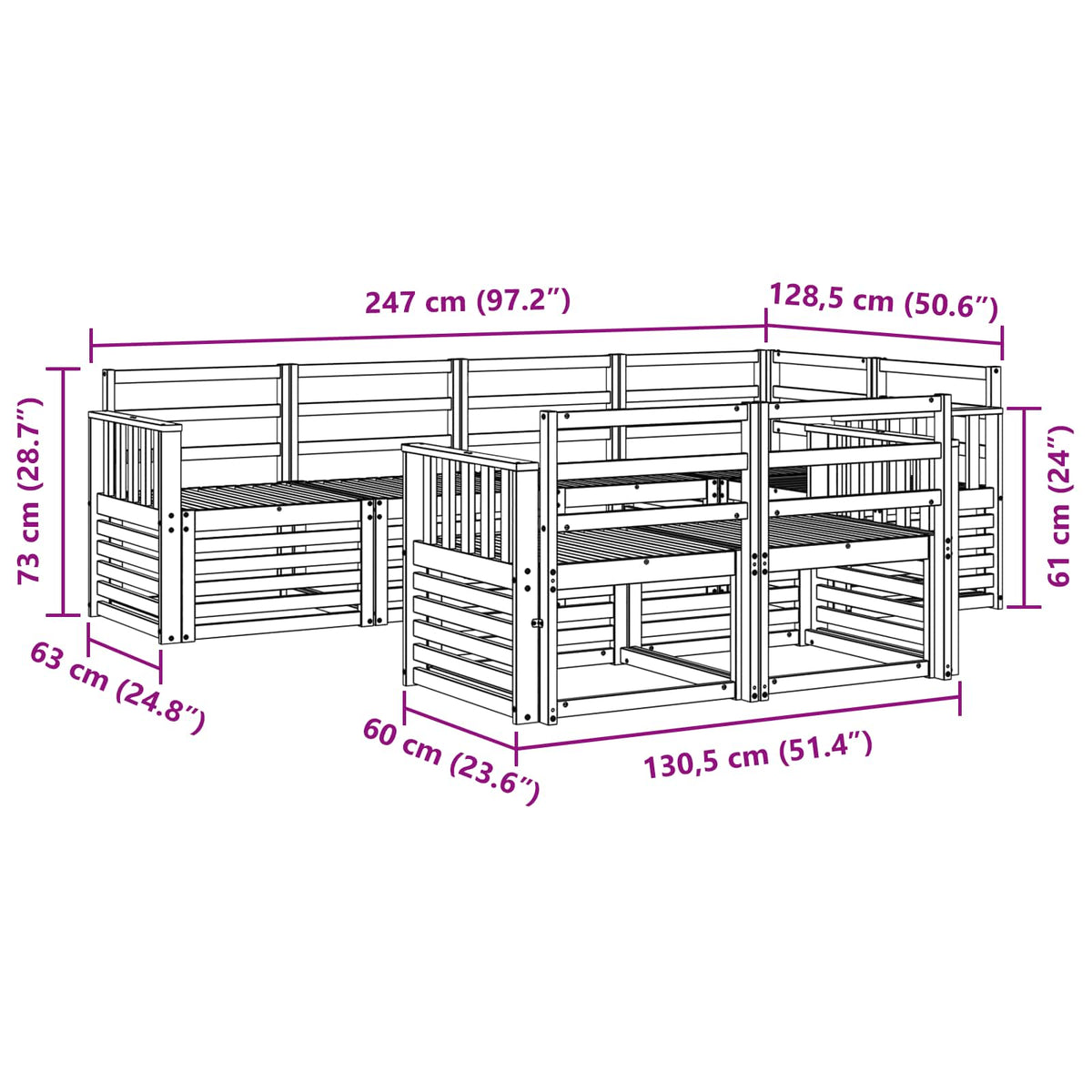 Set vanjskih sofa 7 pcs Prirodna Poliester