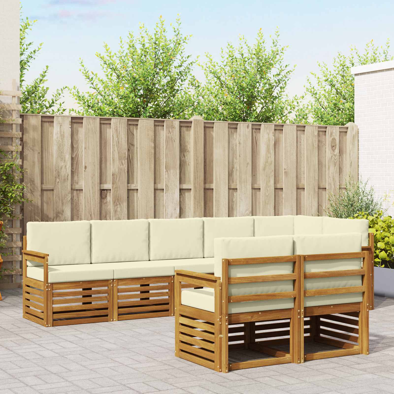 Setovi sofa 8 pcs Prirodna i krem Čvrsto drvo akacije