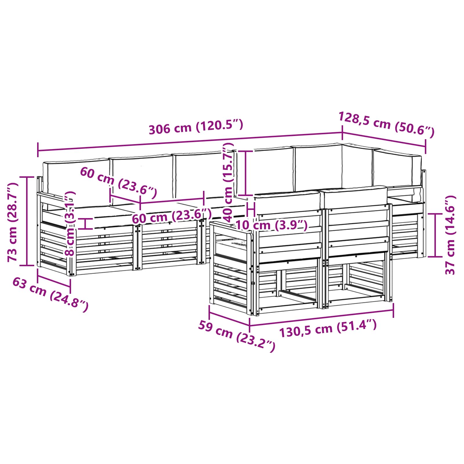 Setovi sofa 8 pcs Prirodna i krem Čvrsto drvo akacije